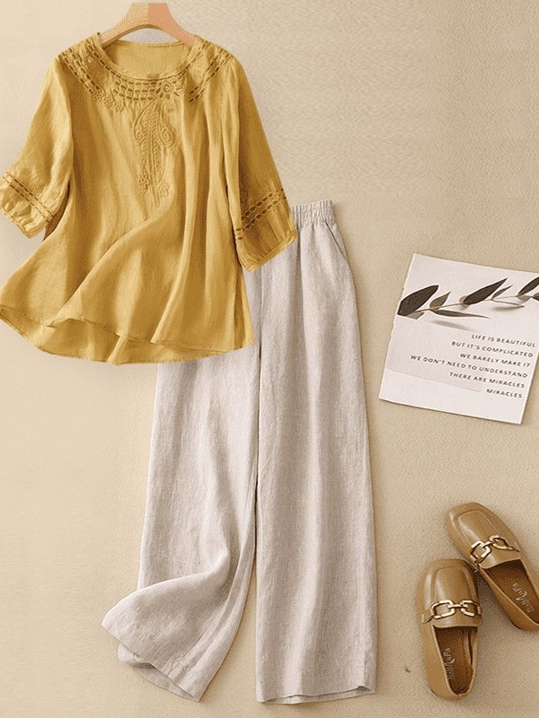 High-End Cotton Linen Set Wome - Linen Shirt Breathable recension och pris