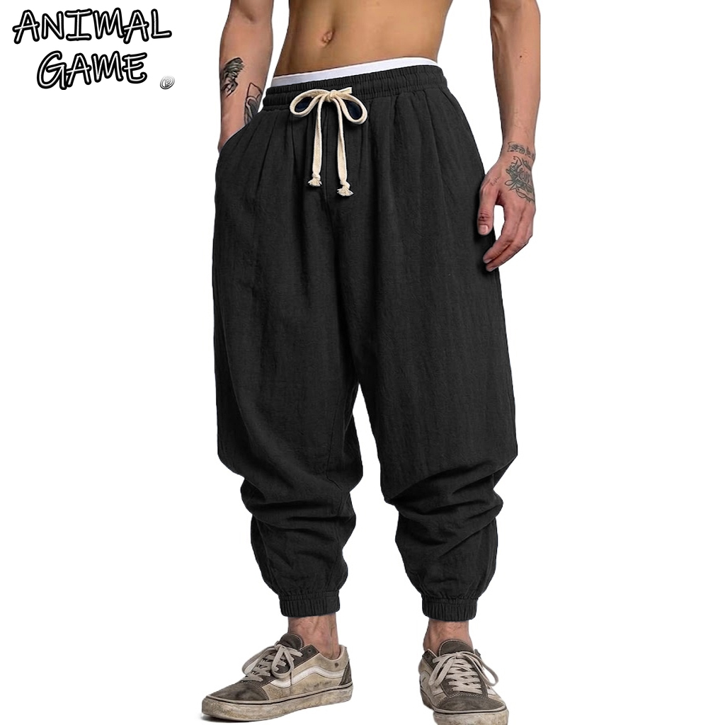 Korean Cotton Linen Trousers A - Short Linen Drawstring recension och pris