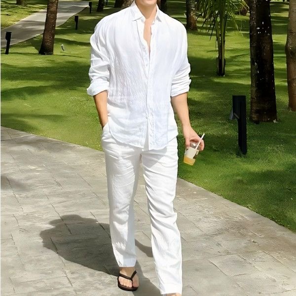 Beach Vacation Style Cotton Li - Linen Shirt Breathable recension och pris