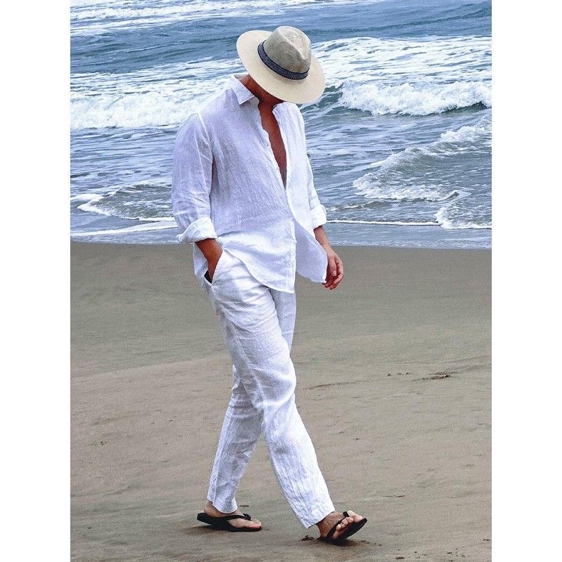 Beach Vacation Style Cotton Li - Linen Shirt Breathable recension och pris