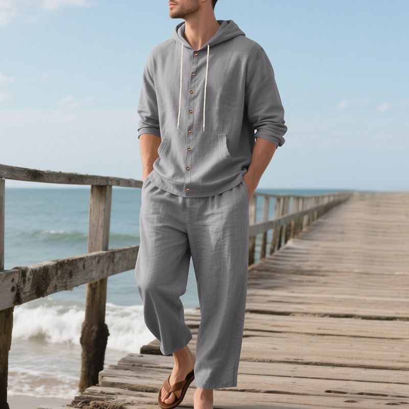 Men's Linen Beach Set Summer C - Linen Shirt Breathable recension och pris